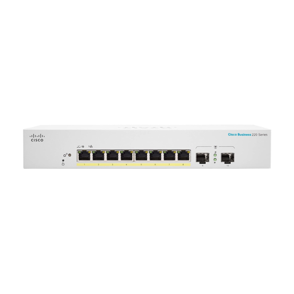 Smart Switch 8 cổng Gigabit PoE 65W + 2 Gigabit SFP Cisco CBS220-8P-E-2G-EU