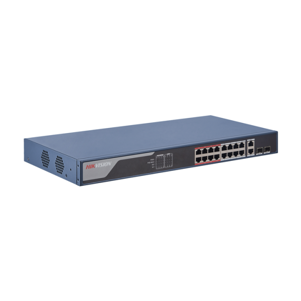 Switch 16 cổng 100Mbps PoE + 2 combo LAN/SFP Gigabit Hikvision DS-3E1318P-EI