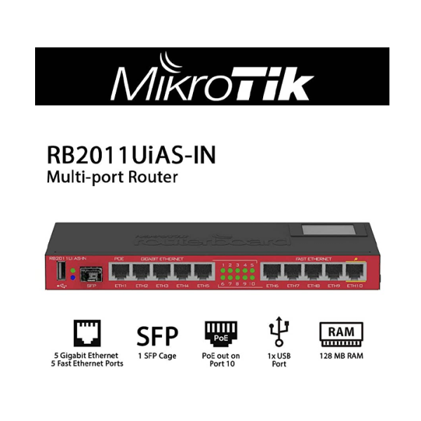 Router cân bằng tải 10 Port MikroTik RB2011UiAS-IN