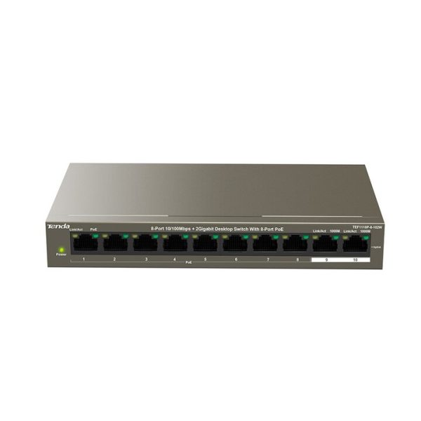 Switch PoE 8 cổng 10/100Mbps + 2 cổng 1G Uplink TENDA TEF1110P-8-102W