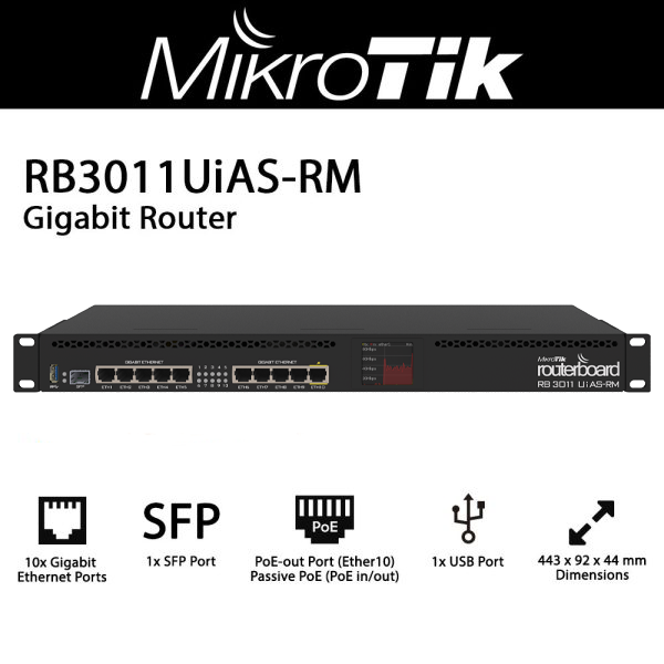Router cân bằng tải 10 Port MikroTik RB3011UiAS-RM