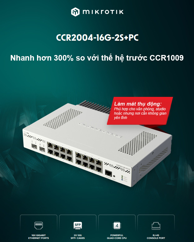 Router cân bằng tải 16 Port MikroTik CCR2004-16G-2S+PC