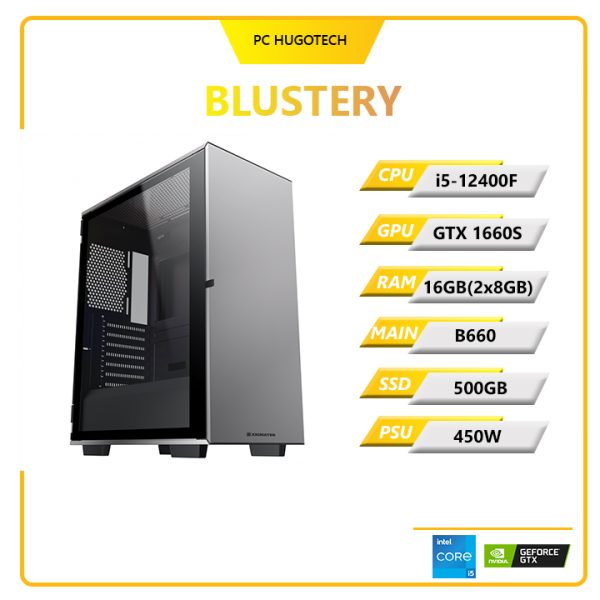 PC Hugotech Blustery 1660S (i5-12400F/VGA GTX 1660S/RAM 16GB(2x8GB)/B660/SSD 500GB/450W)