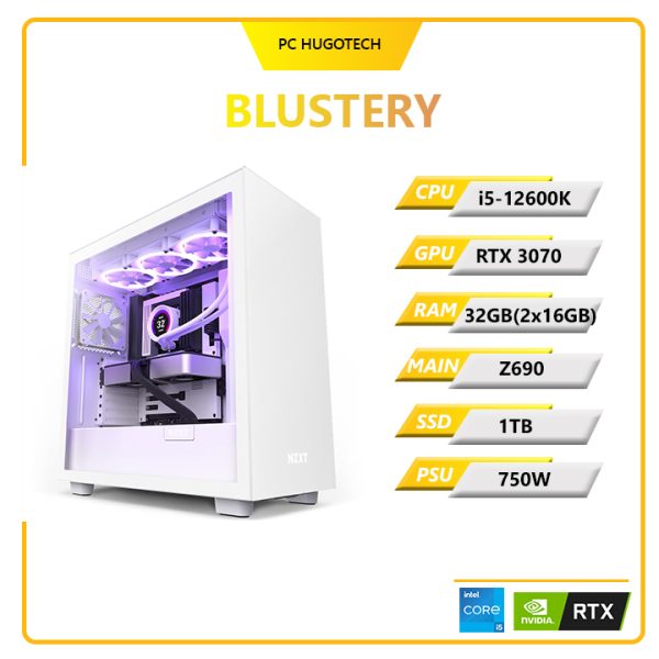 PC Hugotech Blustery 3070 (i5-12600K/VGA RTX 3070/RAM 32GB(2x16GB)/Z690/SSD 1TB/750W)