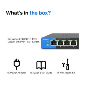 Switch Linksys LGS108P-AP (8 cổng Gigabit, 4 cổng PoE+, tổng công suất 50W)