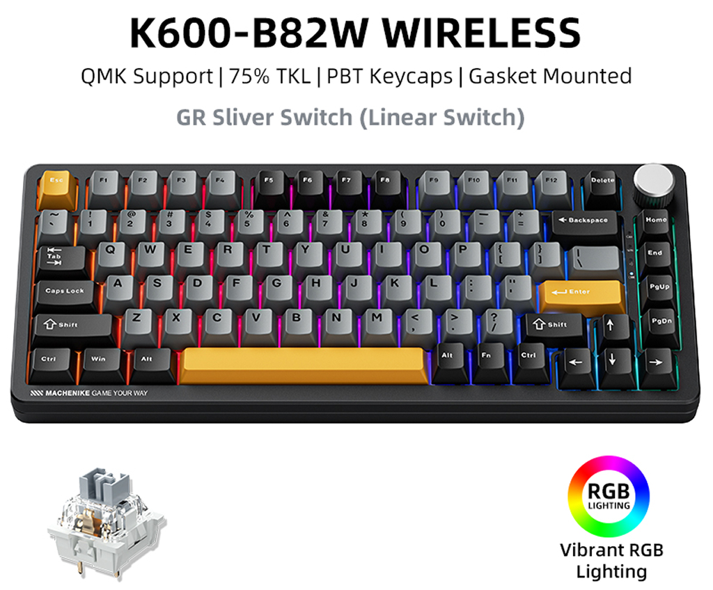 Bàn phím cơ Machenike K600-B82W Tri-mode RGB Bàn phím cơ Machenike K600-B82W Tri-mode RGB