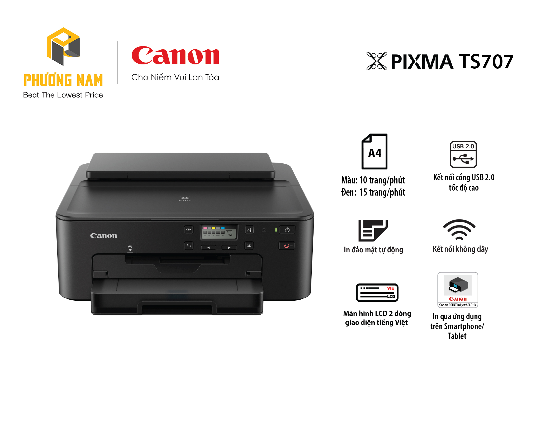 Canon PIXMA TS707A thiết kế nhỏ gọn tiện lợi