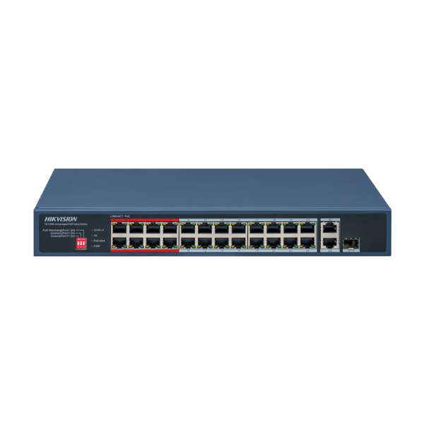 Switch 24 cổng 100Mbps PoE + 1 combo LAN/SFP Gigabit Hikvision DS-3E0326P-E/M(C)