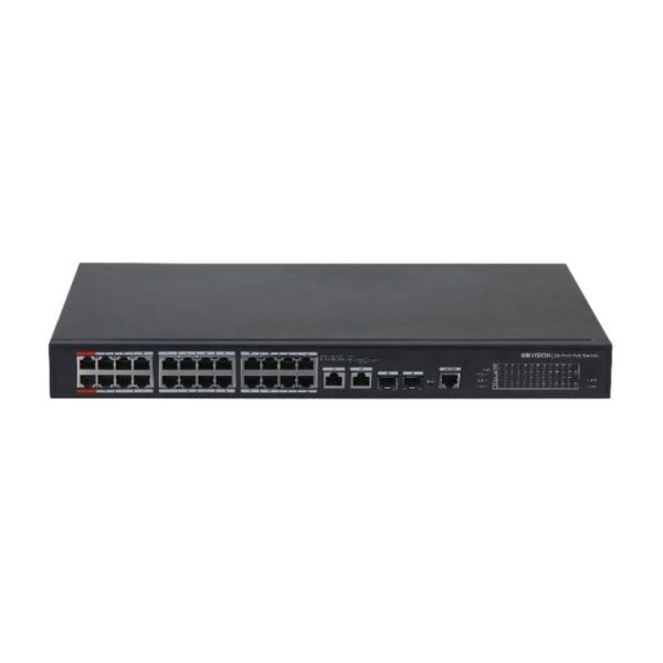 Switch PoE 24 port hỗ trợ 2 cổng Uplink 1G + 2 cổng quang KBVISION KX-CSW24-PF