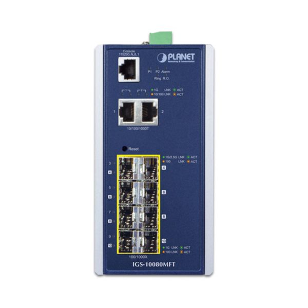 Industrial Managed Gigabit Switch 2 Port GE + 8 Port 1G SFP PLANET IGS-10080MFT