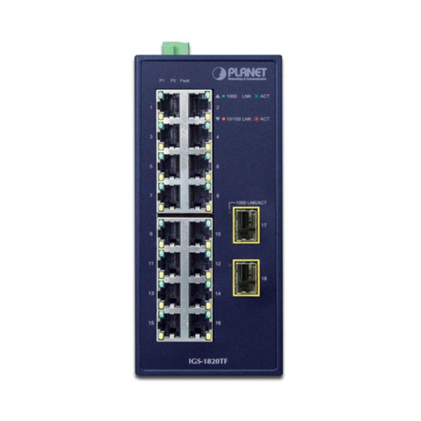 Industrial Gigabit Switch 16 Port GE + 2 Port 1G SFP PLANET IGS-1820TF