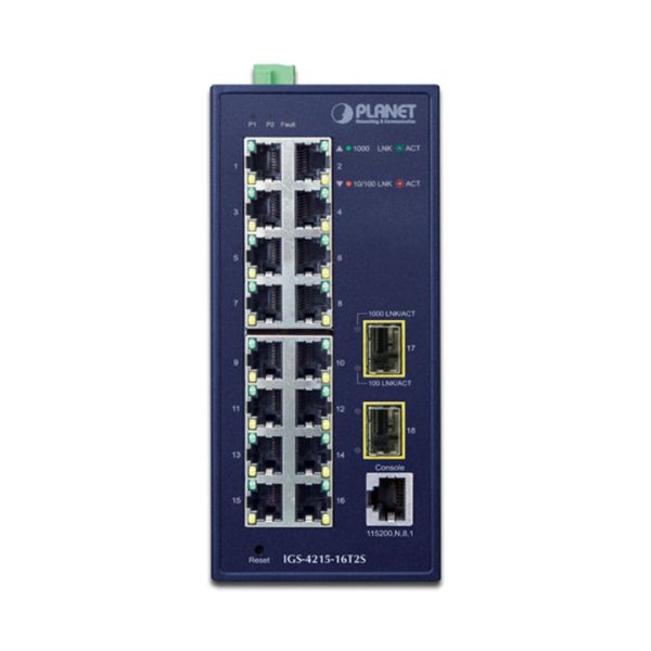 Industrial Managed Gigabit Switch 16 Port GE + 2 Port 1G SFP PLANET IGS-4215-16T2S