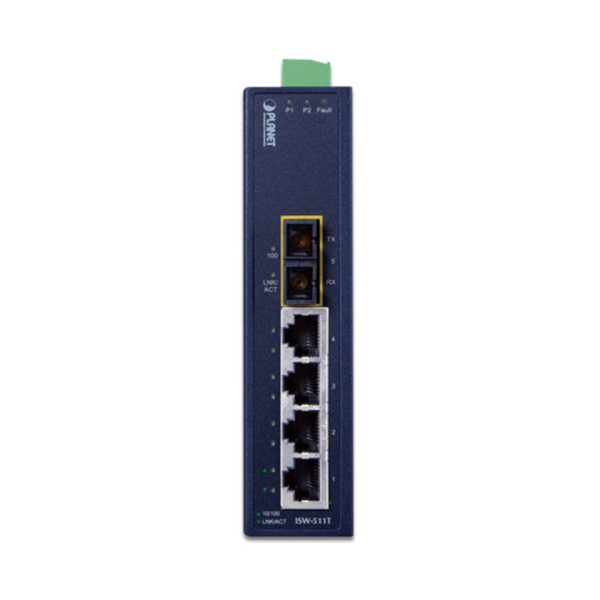 Switch công nghiệp 5 cổng 100Mbps PLANET ISW-511T / ISW-511TS15 (4 Cổng RJ45 + 1 Cổng quang SC)