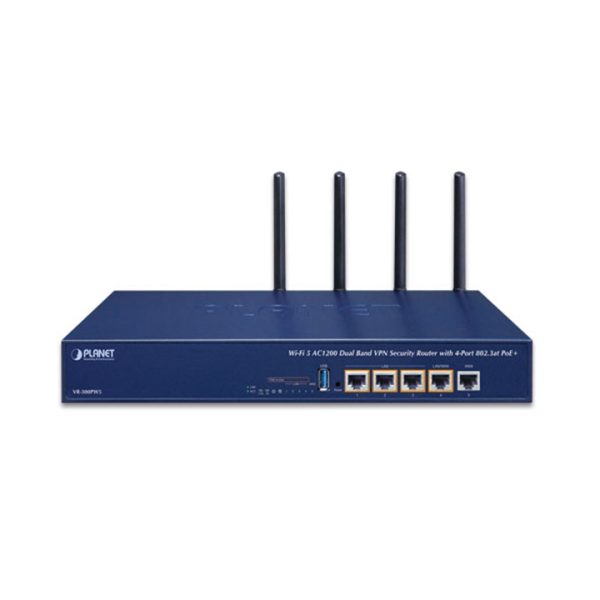 Router VPN Security Wi-Fi 5 AC1200 Dual Band with 4-Port 802.3at PoE+ PLANET VR-300PW5