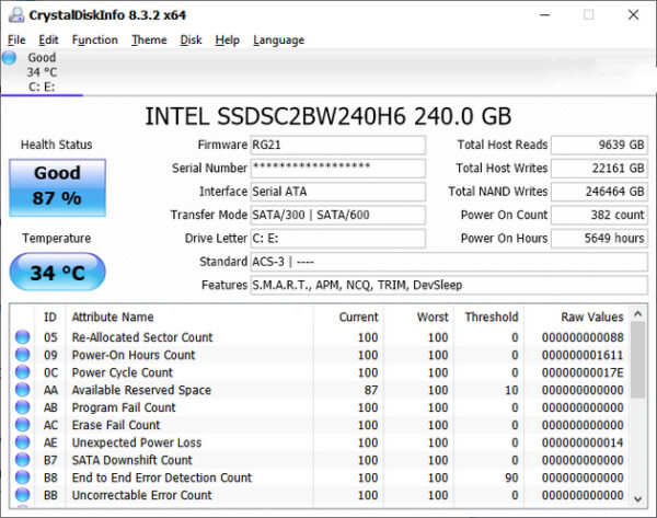 CrystalDiskInfo kiểm tra nhanh các thông số của ổ cứng SSD