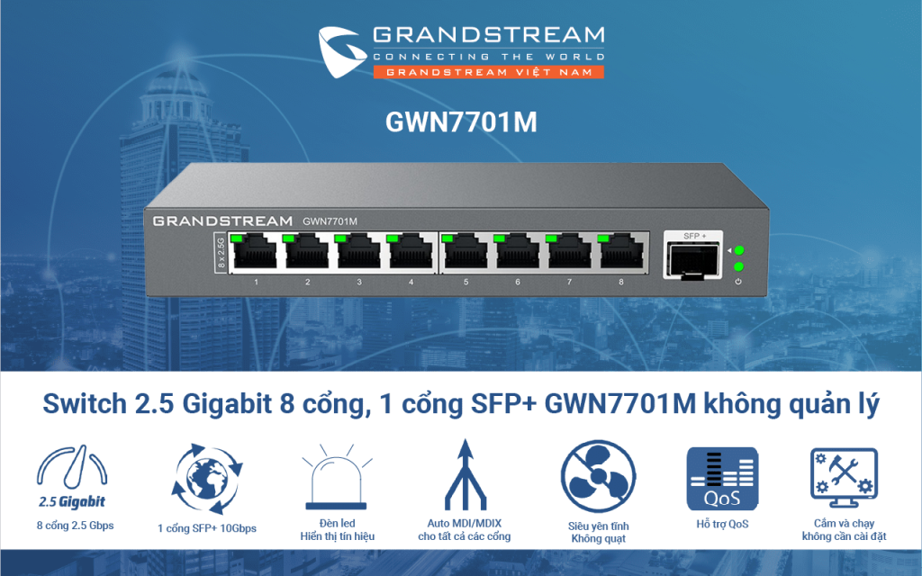 Switch 8 cổng 2.5 Gigabit Grandstream GWN7701M