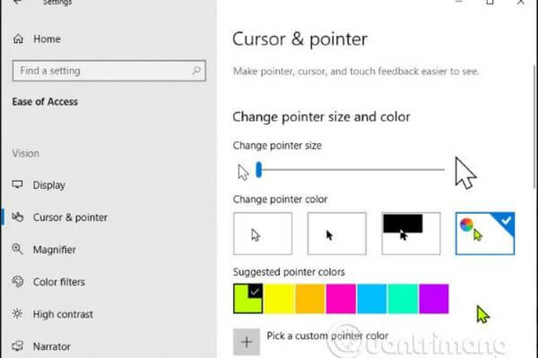 Cách thay đổi màu, kích cỡ con trỏ chuột Win 10