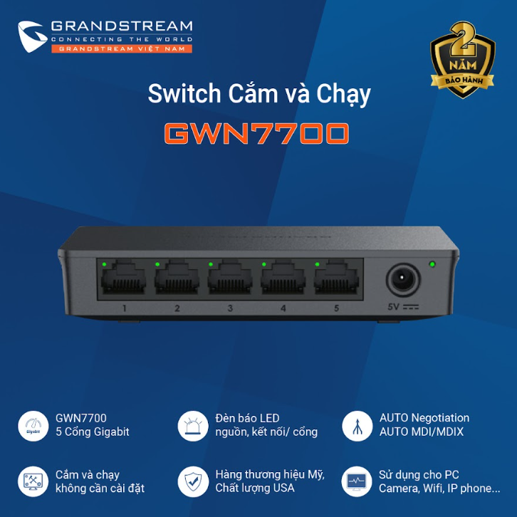 Switch 5 cổng Gigabit Grandstream GWN7700