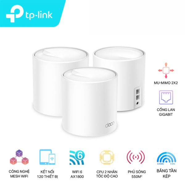 Router Mesh Wi-Fi 6 Băng tần kép AX1800 TP-Link Deco X20(3-pack)